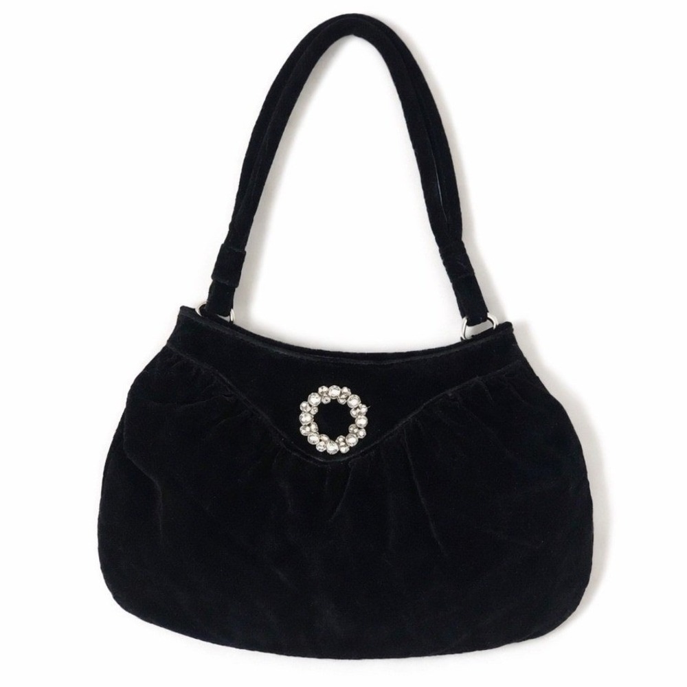Old Navy Black Velvet Clutch Purse w/ Brooch